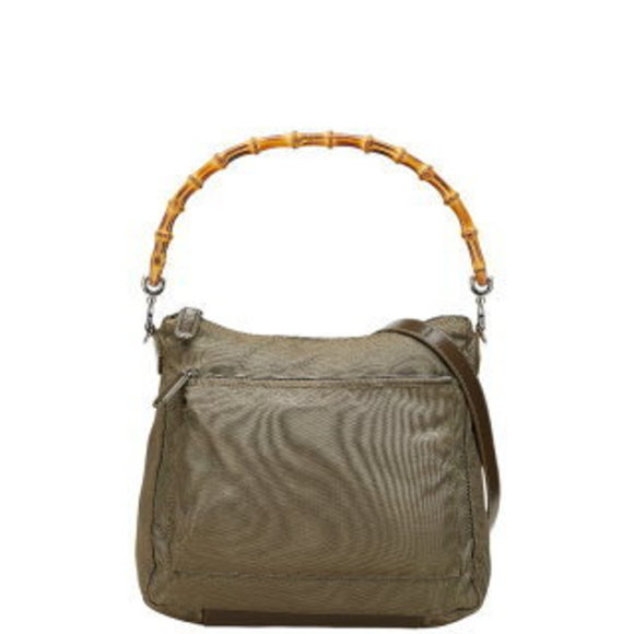 Gucci Bamboo Shoulder Bag Brown Khaki Green Nylon Leather - Picture 1 of 8